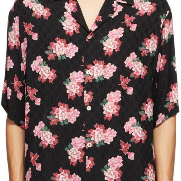 GUCCI Black Silk Peony Print Bowling Shirt - Picture 9 of 9